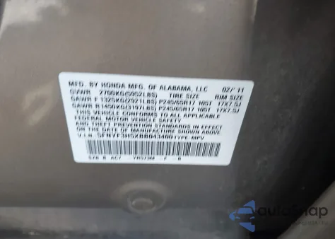 2011 Honda Pilot Ex-L из США, поврежденный, VIN 5FNYF3H5XBB043400